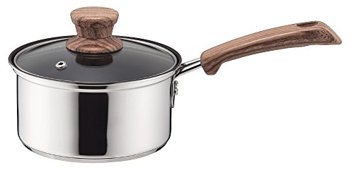Ih/Gas Compatible - パール金属 ウッディパル 3層底 ガラス蓋 付 片手鍋 14cm 内面ふっ素加工 IH対応 HB-3174