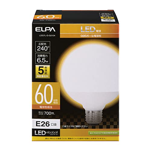 エルパ (ELPA) LED電球 ボール球形 G95 (口金E26 / 60W形 / 電球色) 5年 / (LDG7L-...