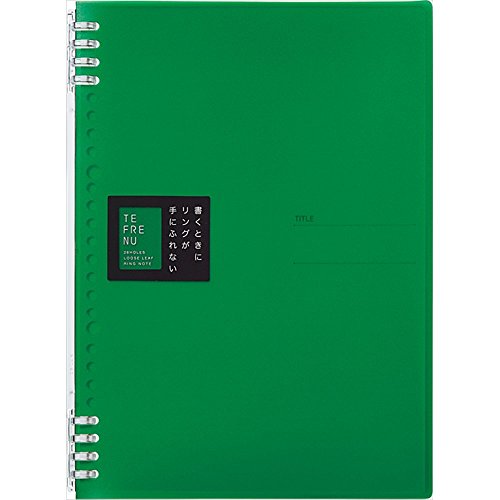 リングノートグリーン/B5/9855TTEミト・Color:グリーンSize:B5PatternName:単品・パッケージ個数:1・上下にセパレートしたリングで、書くときにリングが邪魔にならないリングノート。・リングを外してリーフを交換・追加可能。従来のリングノート同様、表紙を裏返して使えます。・【サイズ】B5タテ型 【対応ルーズリーフ】B5/26穴・【カラー】緑 【最大収納枚数】30枚・【付属品】ルーズリーフ15枚【書くときにリングが手にふれないリングノート】 キングジムの「テフレーヌ」は、書きやすさを追求した、新しいリング式とじ具を採用したシリーズ。 書くときに「手にふれない」、上下にセパレートしたリング式とじ具が特徴です。 表紙を360゜内側に折り返せるリングノートでありながら、綴じノートのようにスムーズに筆記できる便利な製品です。 また、リングは開閉可能なので、ページの抜き差しや並べ替えも可能。リングノートの薄さとバインダーノートの機能性を両立しました。 リングはワンタッチで開けることができ、ページの差し替えや追加もラクラクです。 市販のルーズリーフが使用可能です。B5サイズ26穴のルーズリーフに対応しています。 カラーバリエーションも豊富。お好みのカラーをお選びください。 このほか、リングノート テフレーヌは、A4サイズ、A5サイズ、ハンディサイズ(A5変形)もご用意しています。 サイズ:H264×W193×D14mm(B5タテ型) 付属品:ルーズリーフ15枚 最大収納枚数:30枚 リーフを増やす場合は、市販のB5サイズ26穴のルーズリーフをご使用ください。 商品名:キングジム リングノート テフレーヌ B5 緑 9855TTEミト