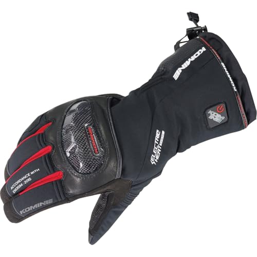コミネ(KOMINE) バイク用 カーボンプロテクトエレクトリックグローブ ブラック/レッド XL EK-200 秋冬春向け 防水 防寒 カーボ