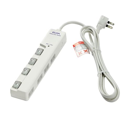 エルパ (ELPA) スイッチ付タップ 雷ガード コンセント 延長コード LED 横差し 4個口 2m WLS-LY420MB(W)