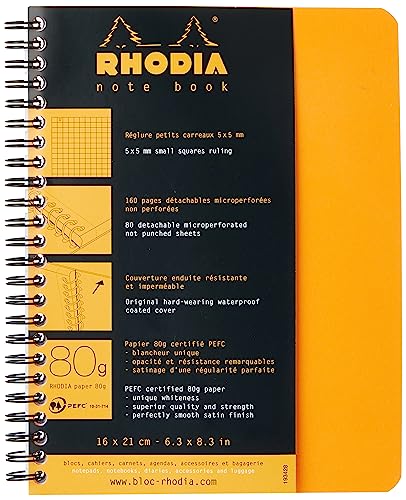 樂天商城 - RHODIA(ロディア) ロディア ダブルリングノート A5 160ページ 5mm方眼罫 撥水カバー ミシン目入 PEFC認証取得 オレンジ R