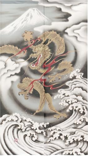 樂天商城 - のれん 壁飾り 間仕切り 目隠し 伝統 和柄 浮世絵 85×150cm 五爪神龍 レース 2049