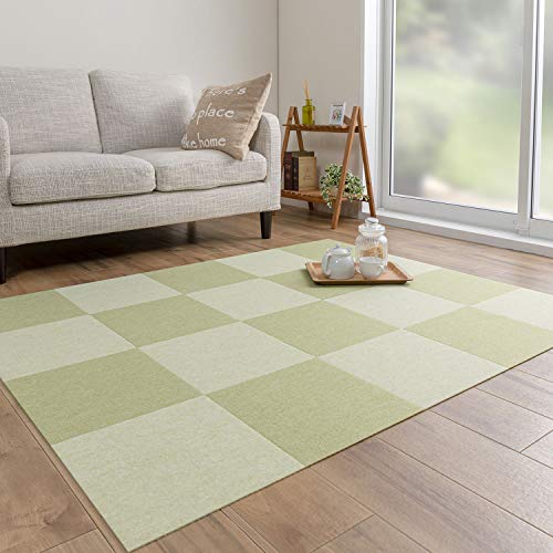 Carpet Tiles - 【日本製 撥水 消臭 洗える】サンコー ずれない タイルカーペット 30×30cm グリーンセット 20枚 フラットタイプ おくだけ吸着 ジョイ