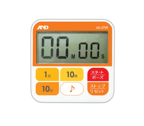 オレンジ/68(W)×68(H)×16(D)mm（突起部含まず）/AD-5709・PatternName:単品・パッケージ個数:1・設定範囲:最大99分50秒、最小10秒・タイマー数:1チャンネル・タイマー機能:カウントダウン(アラーム設定時間まで)、カウントアップ(00分00秒からスタートさせた場合)・アラーム時間:ブザー音 約30秒間、液晶バックライト 約30秒間点滅・ブザー音量:約65dB/距離15cmパターン(種類):単品 IPX7完全防水、厨房100分タイマー。アラーム音が変えられます(3種類A，B，C)。光と音でアラームをお知らせ。液晶バックライトが点滅。ボタン設定でアラーム音の消音も可能。カウントアップ、カウントダウン機能つき。マグネットつき。