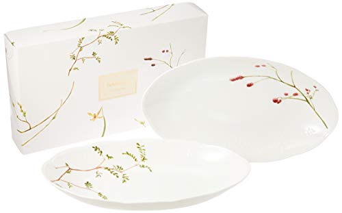 NARUMI(ナルミ) ボウル 皿 セット 里花暦(さとはなごよみ) 長径32cm グリーン 花柄 2柄セット かわいい..