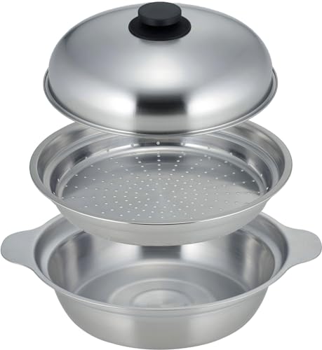 下村企販 卓上鍋 24cm 蒸し皿付き 【日本製】 IH・ガス火対応 継ぎ目がなくお手入れ簡単 割れにくい 蒸し器にもなる 豚まん 野菜 なべ
