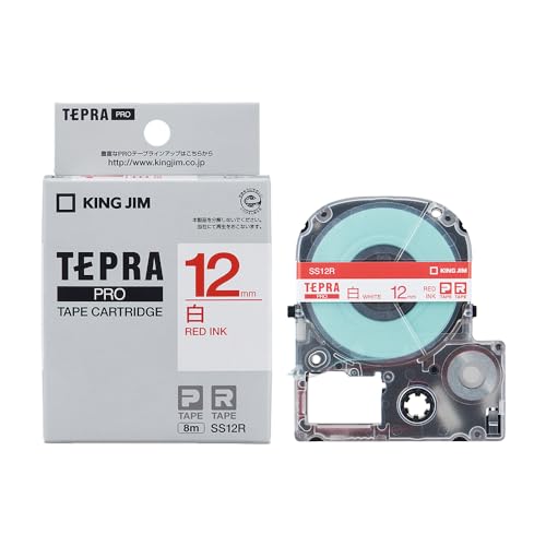 【純正】 キングジム(Kingjim) テプラPROテープカートリッジ 12mm 白ラベル/赤文字 長さ8m SS12R