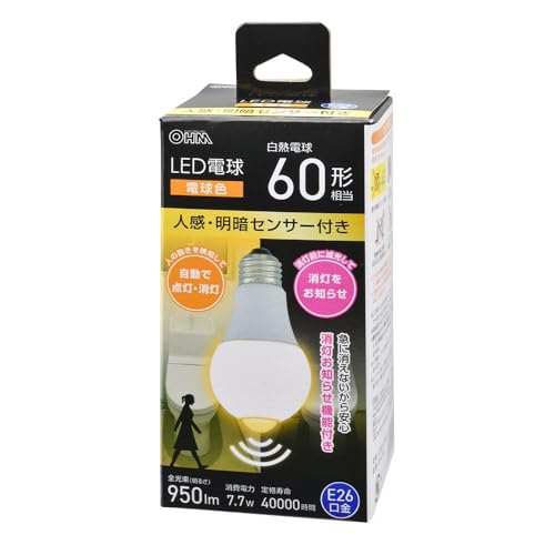 樂天商城 - オーム(OHM)オーム電機 LED電球 E26 60形相当 人感明暗センサー付き 電球色 LDA8L-G R52 06-4787