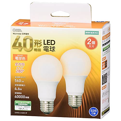Rakuten - オーム電機 LED電球 E26 40形相当 電球色 全方向 2個入 LDA5L-G AG52 2P 06-4704 OHM