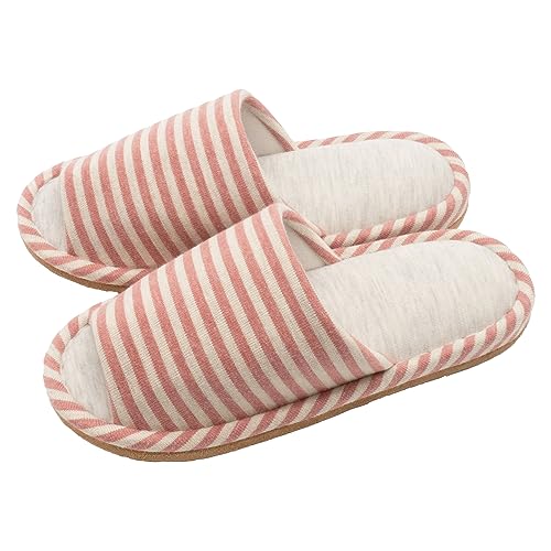 オクムラ スリッパ 洗える杢ニットボーダー M ピンク AAAA6011RE 洗濯機で洗える シンプルで優しい杢ニット