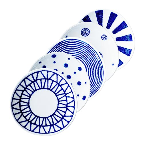 西海陶器 波佐見焼 軽量 小皿 豆皿 プレート 皿 直径10cm 5柄 食器セット 藍玉柄 はさみやき プレート ..