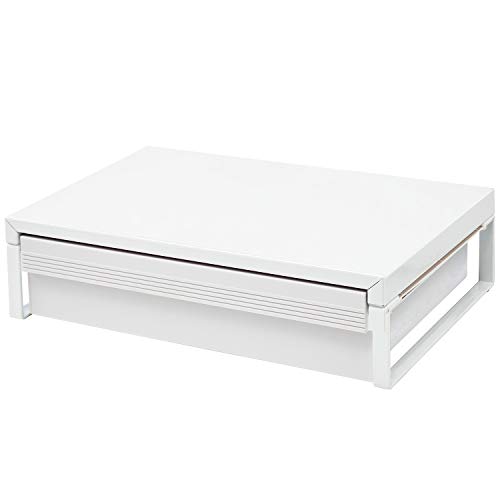 リヒトラブ パソコン台 モニター台 机上台 白 幅39×奥行25×高さ10cm 引出し付 耐荷重15kg A7341-0