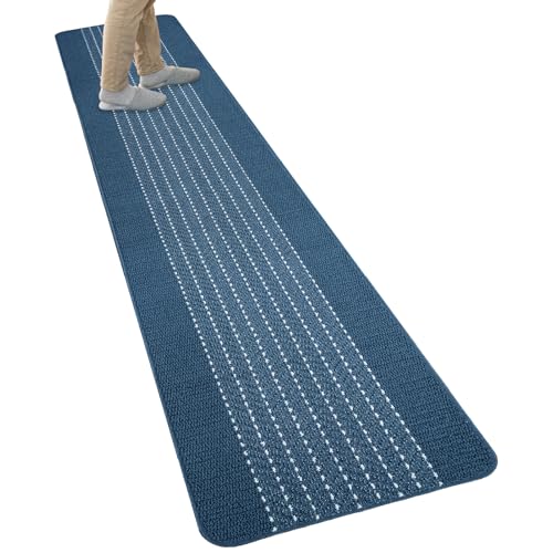 オカ(OKA) 優踏生洗いやすい キッチンマット 約60cm×300cm ネイビー(ヘリンボン) (洗える 軽量 滑り止め クッション)