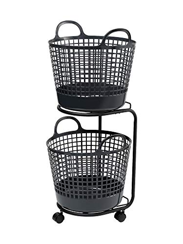 Rakuten - ライクイット (like-it) ランドリー 洗濯 収納 ラウンド型バスケット 2段 約幅41×40.5×90.5cm(キャスター含む) ブラッ