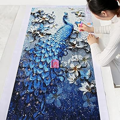 DIY 5D ダイヤモンドアート 絵画 壁の装飾 モザイク ビーズ 工作キット 孔雀 (40x62cm)