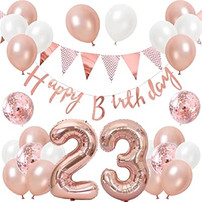 誕生日 バルーン 風船セット 飾り付け 23歳 happy birthday ガーランド バースデー 飾り ハッピーバースデー 大きい数字 紙吹雪風船 パーティー プレゼント サプライズ 大人 女の子 ローズピンク