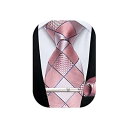 [DiBanGu] ネクタイ ピンク チェック柄 格子縞 ポケットチーフ タイピン 結婚式 ビジネス 入学式