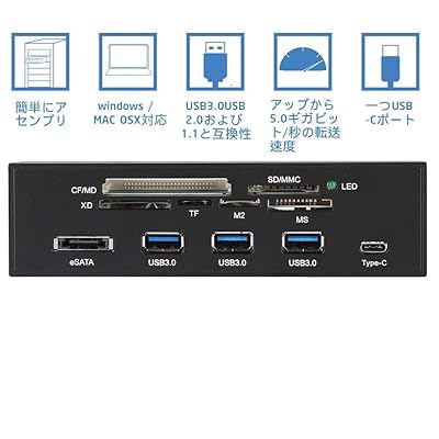 PCフロントパネル VBESTLIFE ダッシュボード 5.25インチ USB 3.0/3.1/SATAポート 超耐久性 多機能 内蔵カードリーダー M2 MSO SD MS XD 64G CFカードをサポート