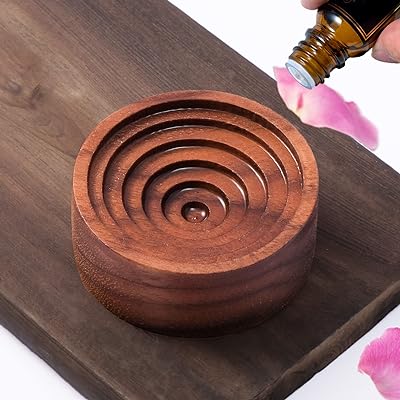 Oaec アロマストーン 木製 アロマディッシュ 缶入り 黒胡桃 直径50mm x 高さ20mm 車載 ポータブル アロマポット アロマすとーん 無垢 アロマウッド 安眠 瞑想 車 アロマ ディフューザー 水なし(同心-黒胡桃)