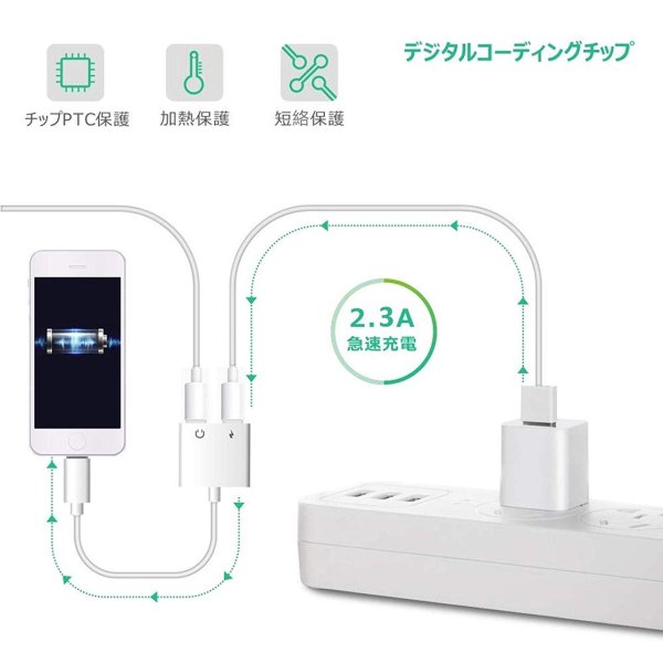 イヤホン 変換 ケーブル lightning ライトニング 接続ケーブル 二股 通話 充電 音楽 iPhone アップル