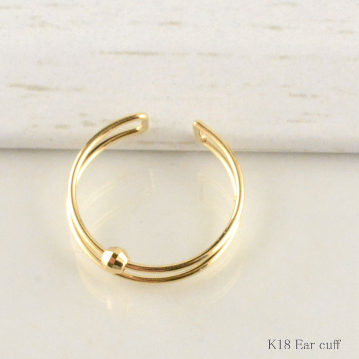 【BLACK FRIDAY ポイント10倍】 18金 k18 イヤーカフ カフ 耳 イエローゴールド わっか 2連風 円 丸線 ミラーボール ゴールド 片耳 片...