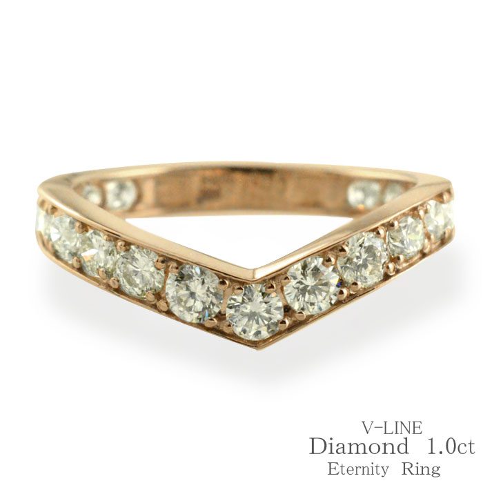 Pink Gold - k18 リング ダイヤモンド 1.00ct エタニティリング ふちあり 指輪 18金 ピンクゴールド ハーフエタニティ 18k ゴールド ダイヤ ライン 1ct レディース V字 K18PG 豪華 Vライン マリッジリング ゴージャス 記念日