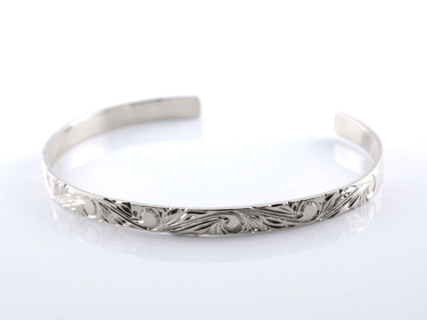 [送料無料]ハワイアンジュエリー メンズ バングル ハワイアン ブレスレット k18 18k 18金 ホワイトゴールドK18 波 スクロール 彫金 ハワイ 誕生日 記念日 プレゼント【楽ギフ_包装】