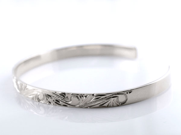 [送料無料]ハワイアンジュエリー メンズ バングル ハワイアン ブレスレット k18 18k 18金 ホワイトゴールドK18 波 スクロール 彫金 ハワイ 誕生日 記念日 プレゼント【楽ギフ_包装】