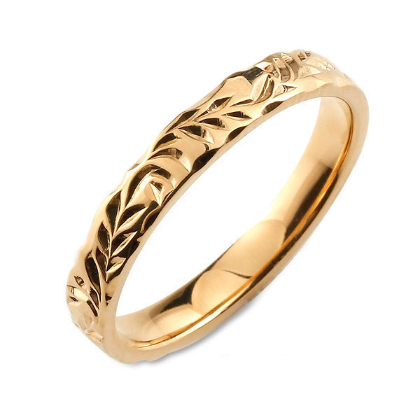 k18 リング ハワイアンジュエリー ハワイアン レディース ピンクゴールド シンプル ストレート ヒラウチ 地金リング 彫金 手彫り 結婚指輪 18金 エンゲ...