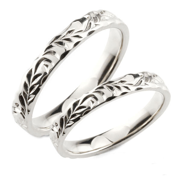 ペアリング k18 リング ハワイアンジュエリー ハワイアン レディース ホワイトゴールド シンプル ストレート ヒラウチ 地金リング 彫金 手彫り 結婚指輪 ...