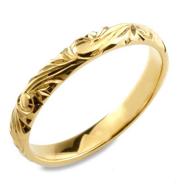 k18 リング ハワイアンジュエリー ハワイアン レディース イエローゴールド シンプル ストレート 甲丸 地金リング 彫金 手彫り 結婚指輪 18金 エンゲー...