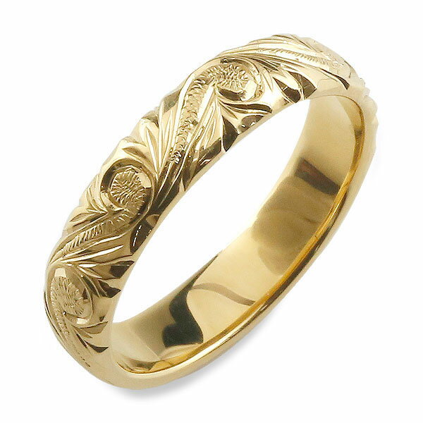 k18 リング ハワイアンジュエリー ハワイアン レディース イエローゴールド シンプル ストレート 甲丸 地金リング 彫金 手彫り 結婚指輪 18金 エンゲー...