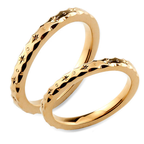 ペアリング k18 リング ハワイアンジュエリー ハワイアン レディース メンズ ピンクゴールドk18 シンプル ストレート 地金リング 彫金 手彫り 結婚指輪...