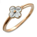 【スーパーセール10%OFF】 k18 リング アクアマリン カボション 花 モチーフ フラワー 指輪 k18 18金 ゴールド ピンキーリング ピンクゴールド クラシカル 18k 華奢 レディース アンティーク 3月 誕生石 天然石 カラー かわいい ミル ミルウチ 重ねづけ