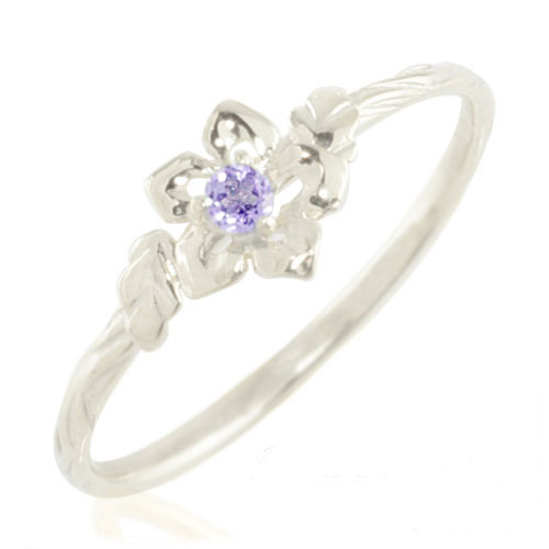 【ポイント5倍】 k18 リング アメジスト フラワーモチーフ ホワイトゴールド カラーストーン 18k 18金 2月誕生石 レディース ジュエリー ハワイアン 指輪 ピンキーリング 華奢 一粒 天然石