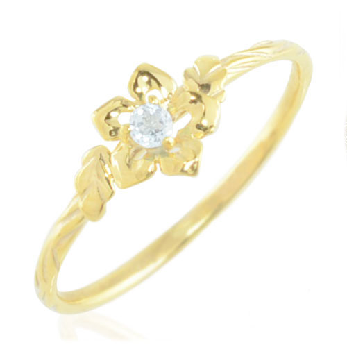 Rakuten - 【10%OFFクーポン配布中】 k18 リング アクアマリン フラワーモチーフ カラーストーン 18k 3月誕生石 レディース ジュエリー ハワイアン 指輪 18金 ピンキーリング 華奢 一粒 天然石 母の日 誕生日