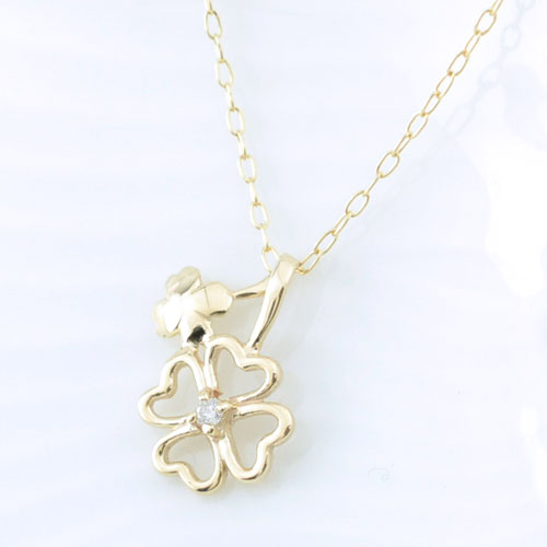 10金 ネックレス ダイヤモンドレディース 0.01ct ゴールド 華奢 クローバー ジュエリー