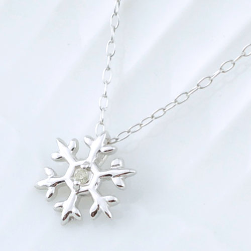 Rakuten - 【10%OFFクーポン配布中】 10金 ネックレス ダイヤモンド レディース 0.01ct ゴールド 華奢 ホワイトゴールド 雪 結晶 ジュエリー 一粒 スノークリスタル 母の日 誕生日