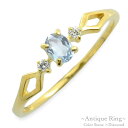 k18 リング アクアマリン オーバル ダイヤモンド 指輪 k18 18金 ゴールド ピンキーリング イエローゴールド クラシカル 18k 華奢 レディース アンティーク 3月 誕生石 天然石 カラー かわいい 重ねづけ(4)