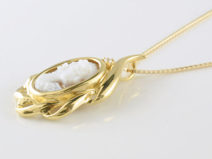 k18 ネックレス カメオ ダイヤモンド レディース イエローゴールド 18k 18金 シェルカメオ アンティーク 白 貝 クラ ciero-10376391 シエロブルー サンプル画像3