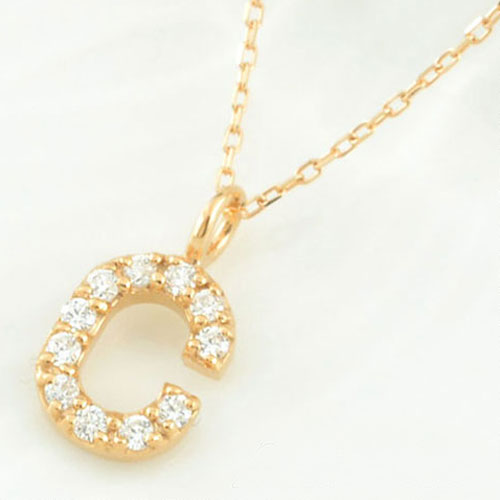 Rakuten - 【10%OFFクーポン配布中】 18金 ネックレス 【C】イニシャル ダイヤ レディース ダイヤモンド 華奢 k18 ペンダント アルファベット ネーム 18K ピンクゴールド 重ねづけ チャーム 母の日 誕生日