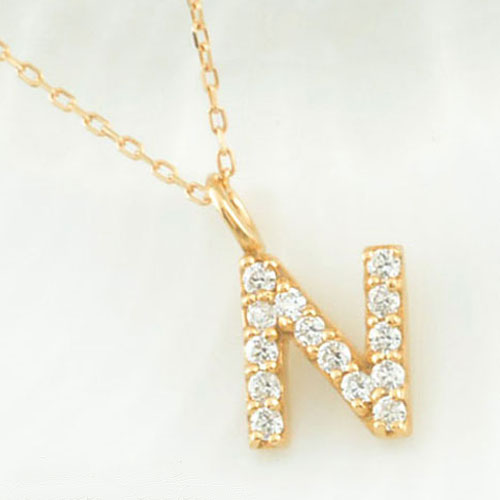 k10 ネックレス 【N】イニシャル ダイヤ レディース ダイヤモンド 華奢 ペンダント アルファベット ネ..