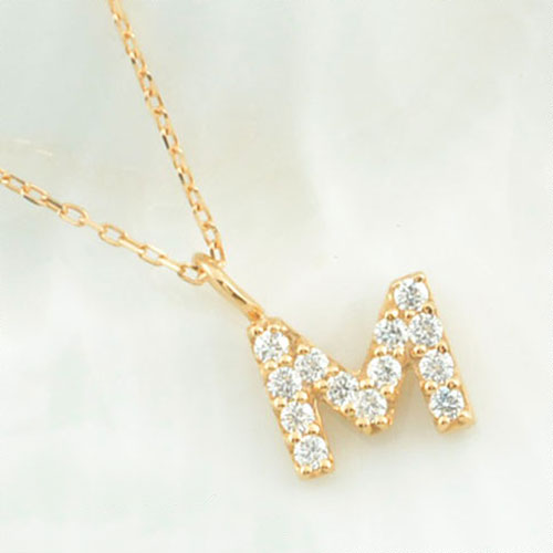 k10 ネックレス 【M】イニシャル ダイヤ レディース ダイヤモンド 華奢 ペンダント アルファベット ネーム 10k 10金 ピンクゴールドk10 重ねづけ チャーム バレンタイン ホワイトデー(4.0)