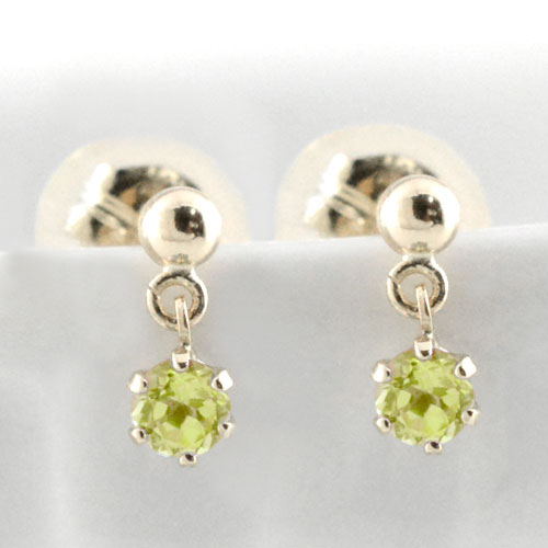18金 ピアス ペリドット ホワイトゴールド k18 レディース スタッドピアス ブラ 揺れる 18k 一粒 ジュエル プチピアス 8月の誕生石 天然石 2.5mm 納期1週間