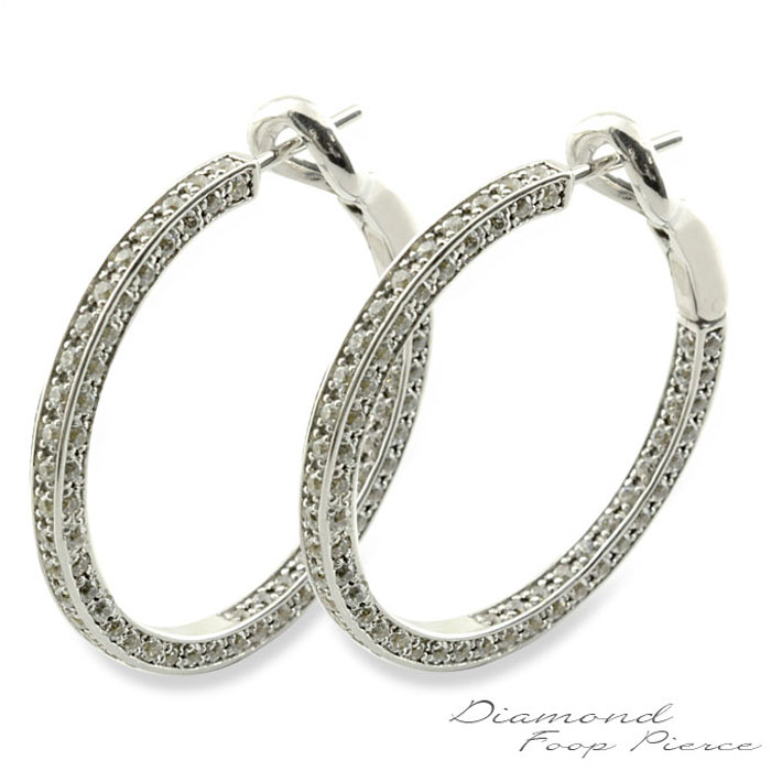 k18 ピアス フープピアス ダイヤモンド ホワイトゴールド ワンタッチ式 サークル ゴールド エタニティ 18k レディース 天然石 18金