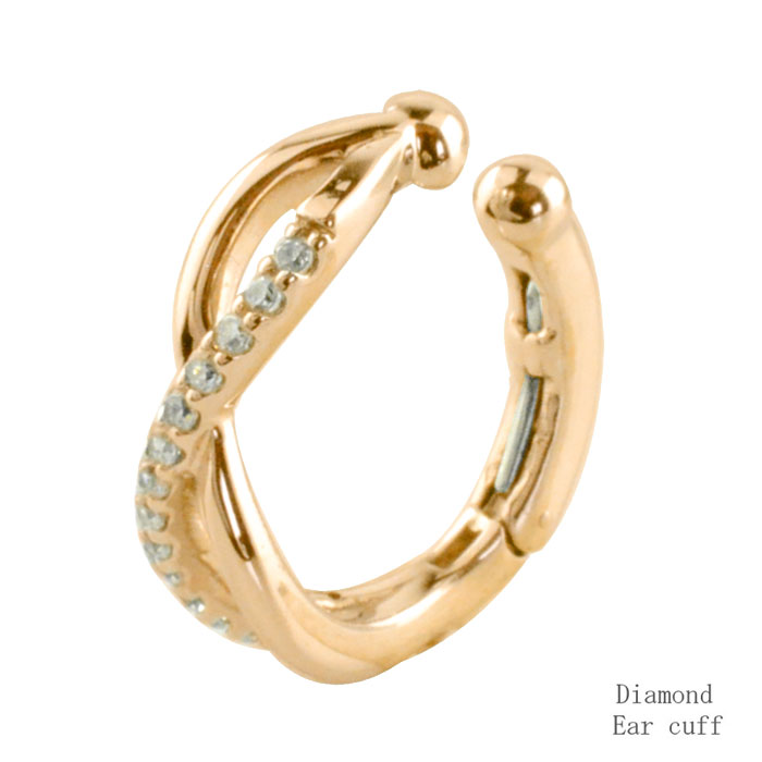 【BLACK FRIDAY ポイント10倍】 k18 イヤーカフ カフ 耳 ダイヤモンド クロス ピンクゴールド ダイヤイヤーカフ ゴールド 片耳 中折れ ノン...
