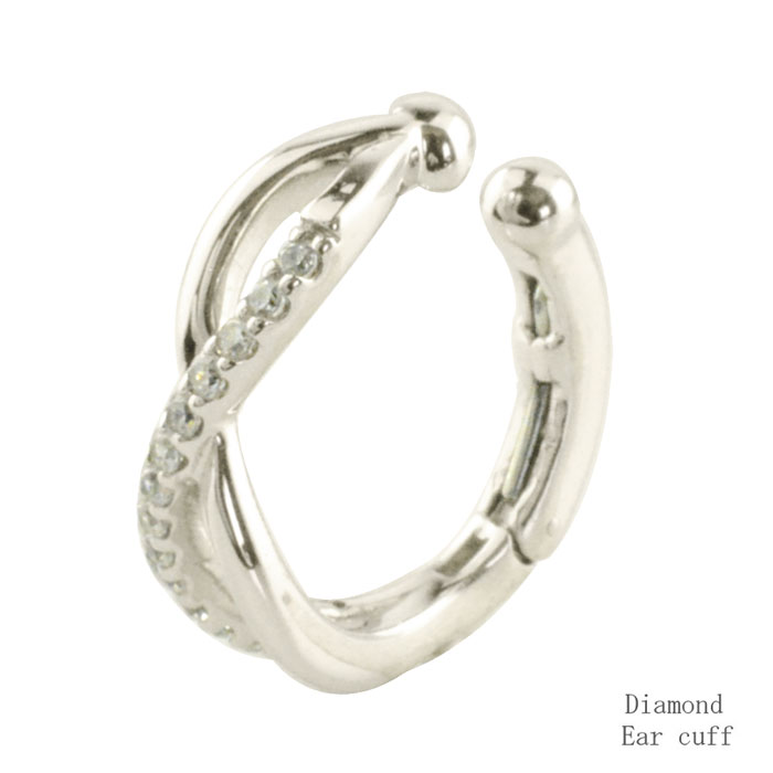 【BLACK FRIDAY ポイント10倍】 k18 イヤーカフ カフ 耳 ダイヤモンド クロス ホワイトゴールド ダイヤイヤーカフ ゴールド 片耳 中折れ ノ...
