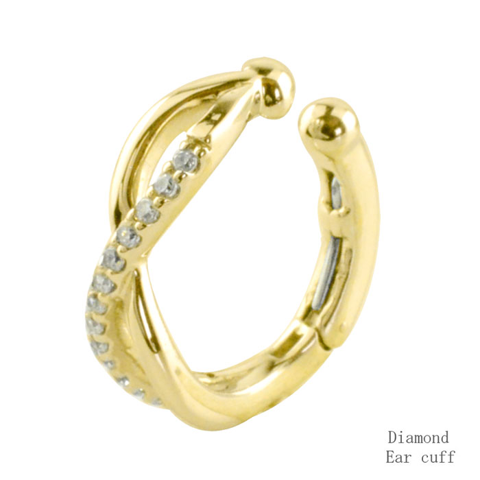 【BLACK FRIDAY ポイント10倍】 k18 イヤーカフ カフ 耳 ダイヤモンド クロス イエローゴールド ダイヤイヤーカフ ゴールド 片耳 中折れ ノ...