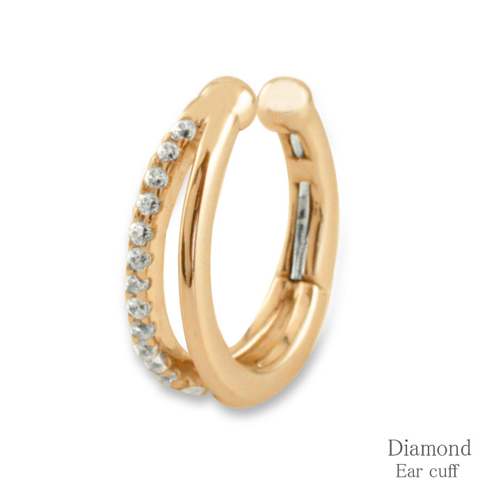 【BLACK FRIDAY ポイント10倍】 k18 イヤーカフ カフ 二連 耳 ダイヤモンド ピンクゴールド ダイヤイヤーカフ ゴールド 片耳 中折れ ノンホ...